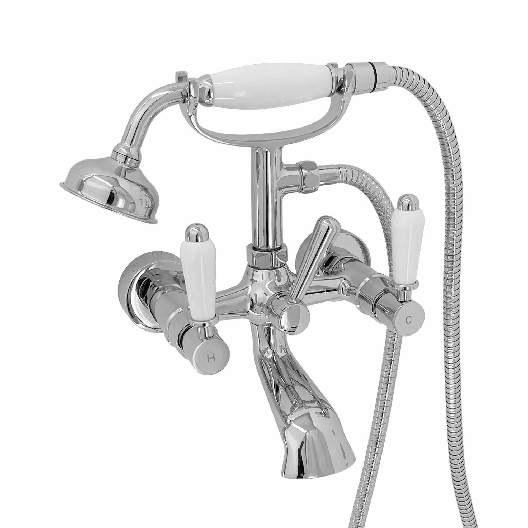 ENKI, Downton, BT0510 Wall Mounted Bath Shower Mixer Tap With Levers Chrome