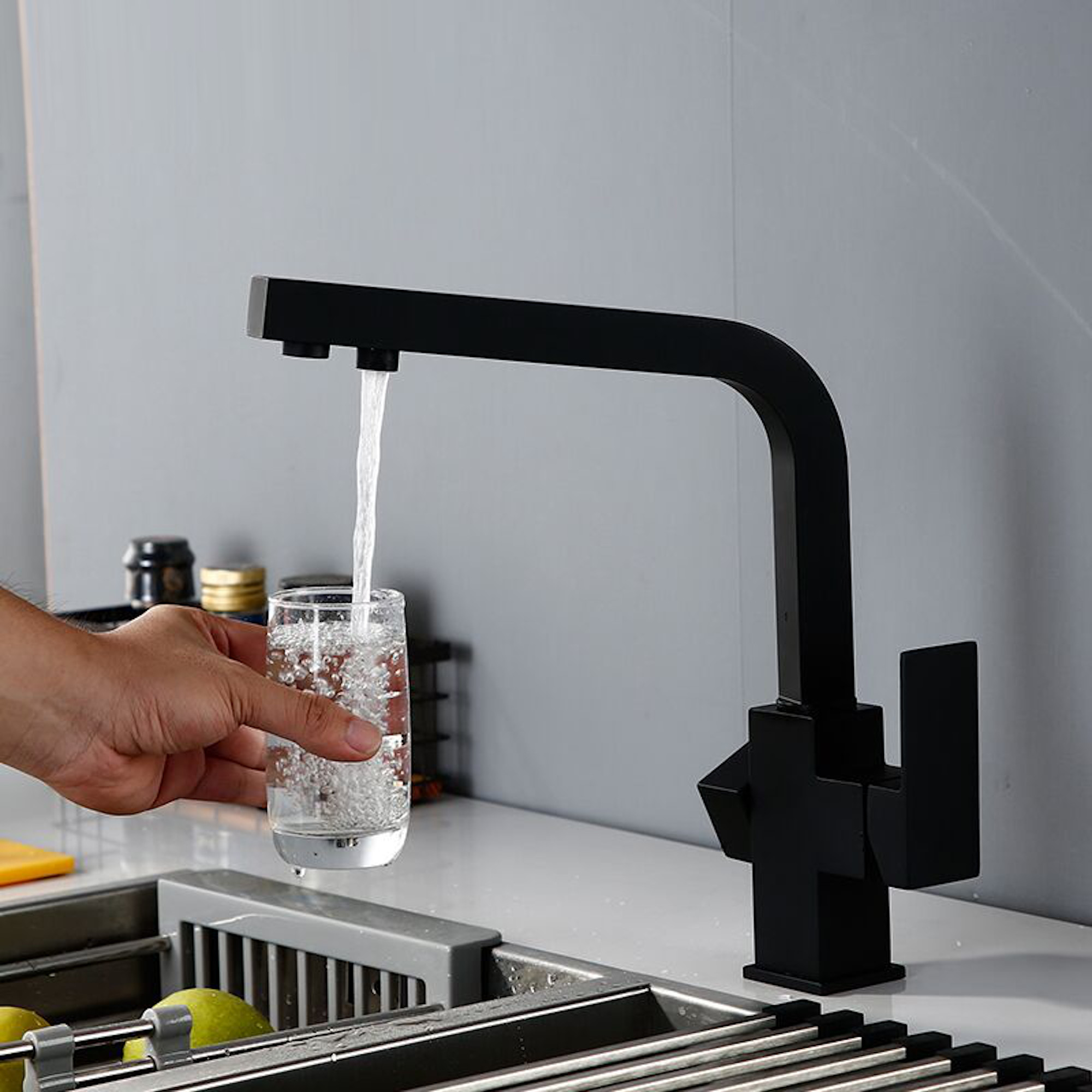 ENKI KT097 Black Kitchen Sink Mixer Tap 3 in 1 Water Filter Purifier Tap Square