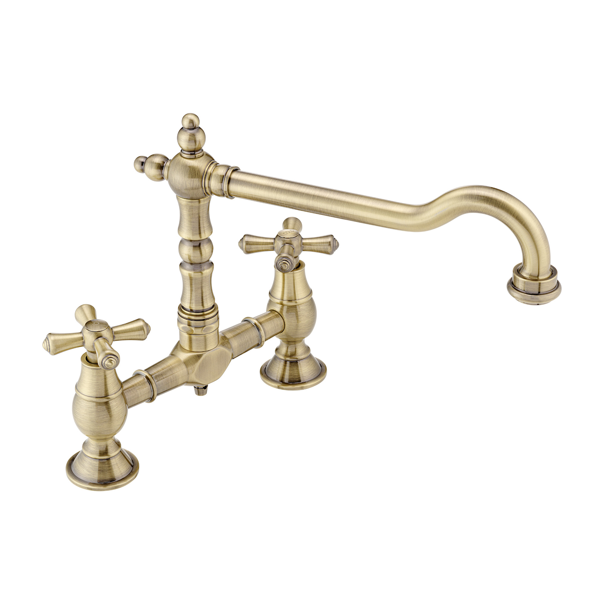 Traditional Bridge Kitchen Sink Mixer Tap Crosshead Design Antique Brass Bronze